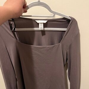 H&M Square Neck Long Sleeve Top in Taupe Gray